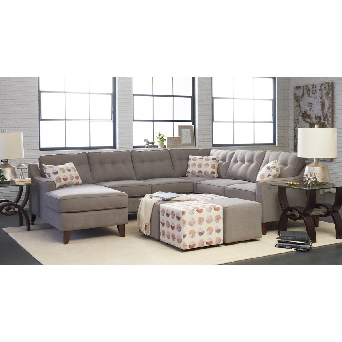 Klaussner Audrina Contemporary 3 Piece Sectional Sofa with Chaise